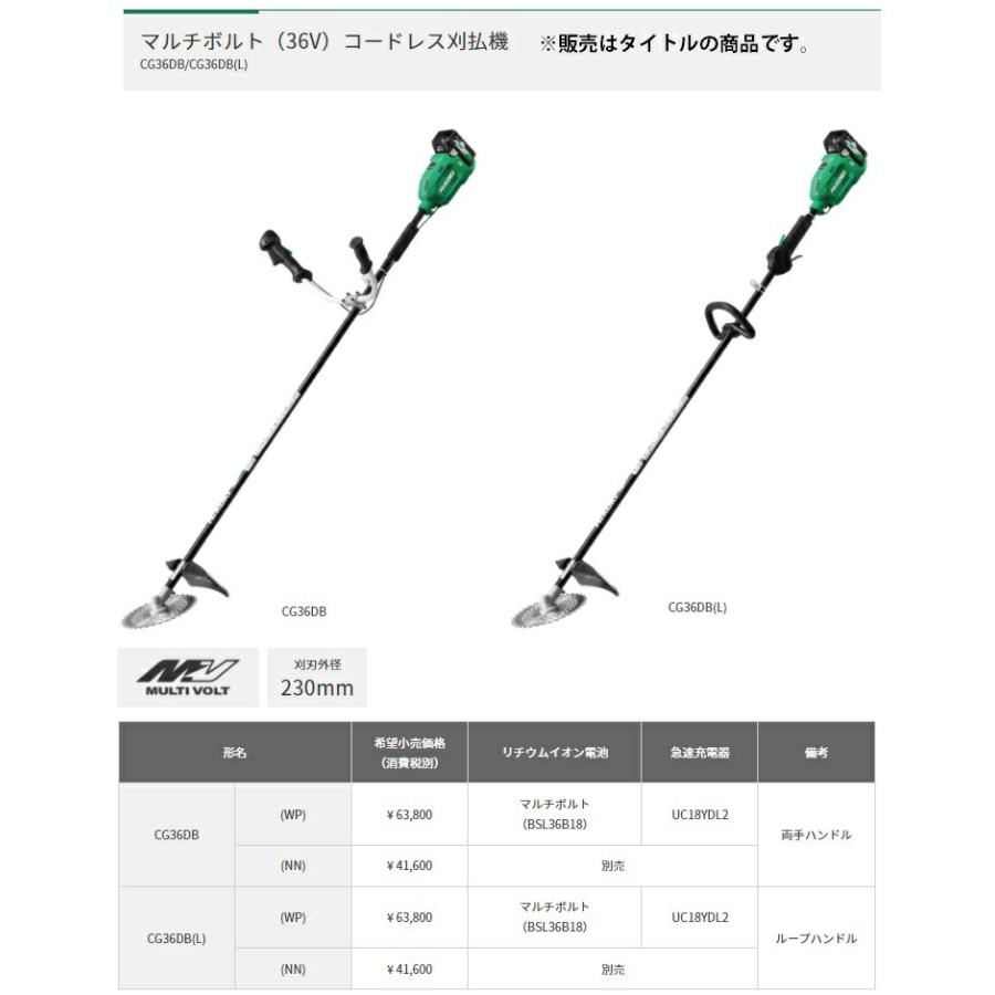 HiKOKI（ハイコーキ） コードレス刈払機 CG36DB(L)(NN) ループハンドル 