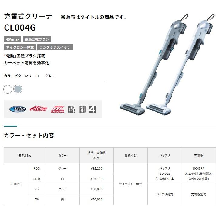 (マキタ) CL004GZW 充電式クリーナ 白 本体のみ サイクロン一体式 集じん容量250ml 40Vmax対応 makitaの画像