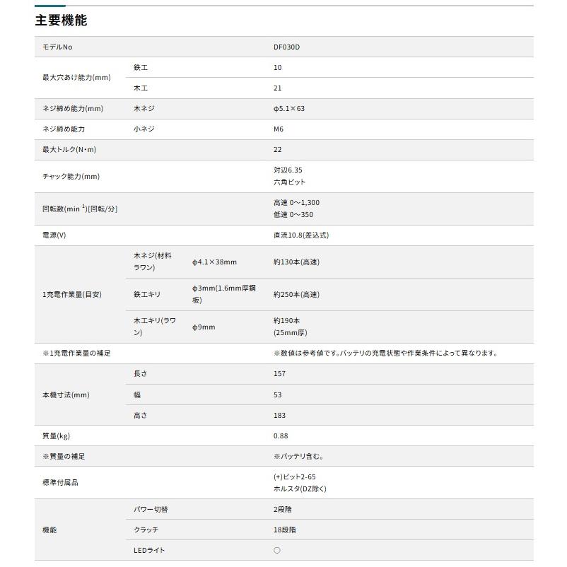 マキタ 充電式ドライバドリル DF030DWSP バッテリx1個+充電器DC10WA+ソフトケース付 六角ビット 10.8V対応 makita 在庫 | マキタ | 06