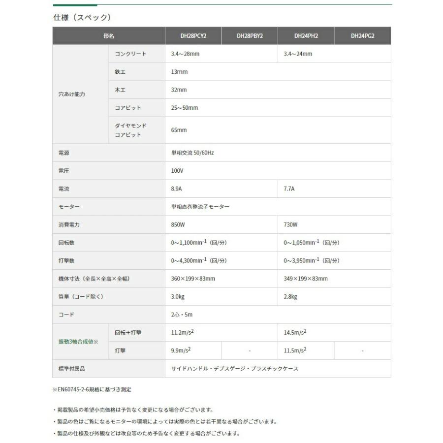 HiKOKI ロータリハンマドリル DH28PCY2 ケース付 低振動システム HiKOKI ロータリハンマドリル DH28PCY2 ケース付 低振動システム