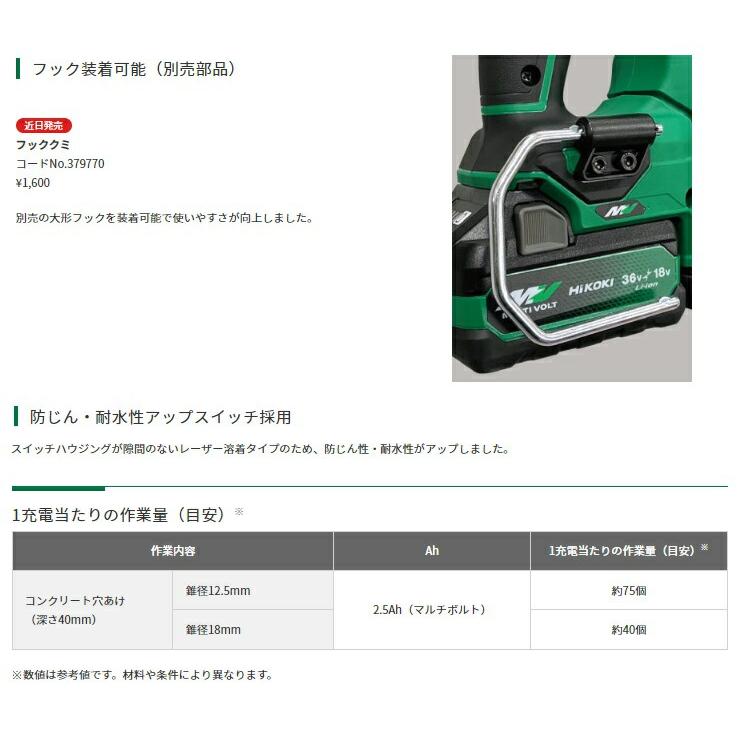 HiKOKI コードレスロータリハンマドリル DH3628DB(2WPZ) 集じんタイプ バッテリ(BSL36B18X)x2+急速充電器+ケース 36V対応 ハイコーキ 日立 | HiKOKI | 05