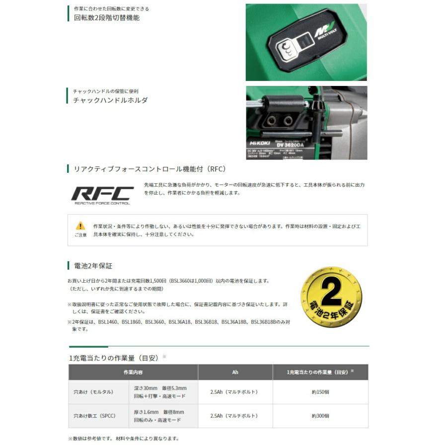 日立 HiKOKI コードレス振動ドリル DV3620DA(NN) 本体のみ 全長 日立 HiKOKI コードレス振動ドリル DV3620DA(NN) 本体のみ 全長