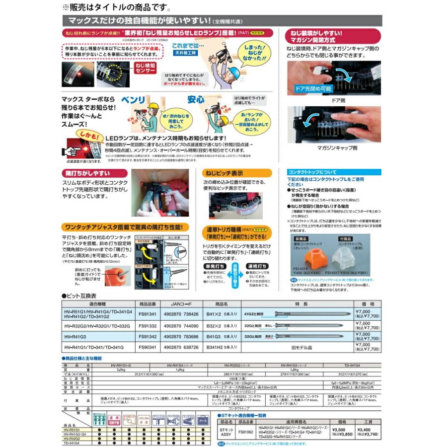 ゆうパケ可 マックス ターボドライバ用ビット 5本入り B41x2 FS91341 全長135mm 適合機種HV-R51G1/HV-R41G4/TD-341G4/HV-R41G2/TD-341G2 MAX 。｜2kanajin｜02