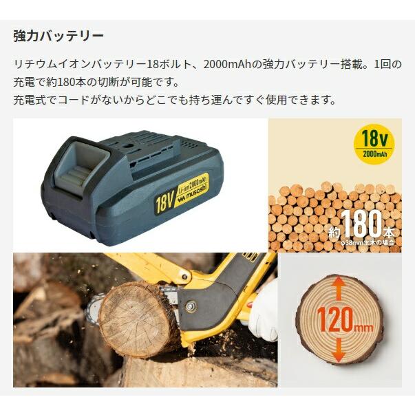ムサシ 充電式ハンディチェーンソー HCS-6000 チェーン刃90PX-28 強力