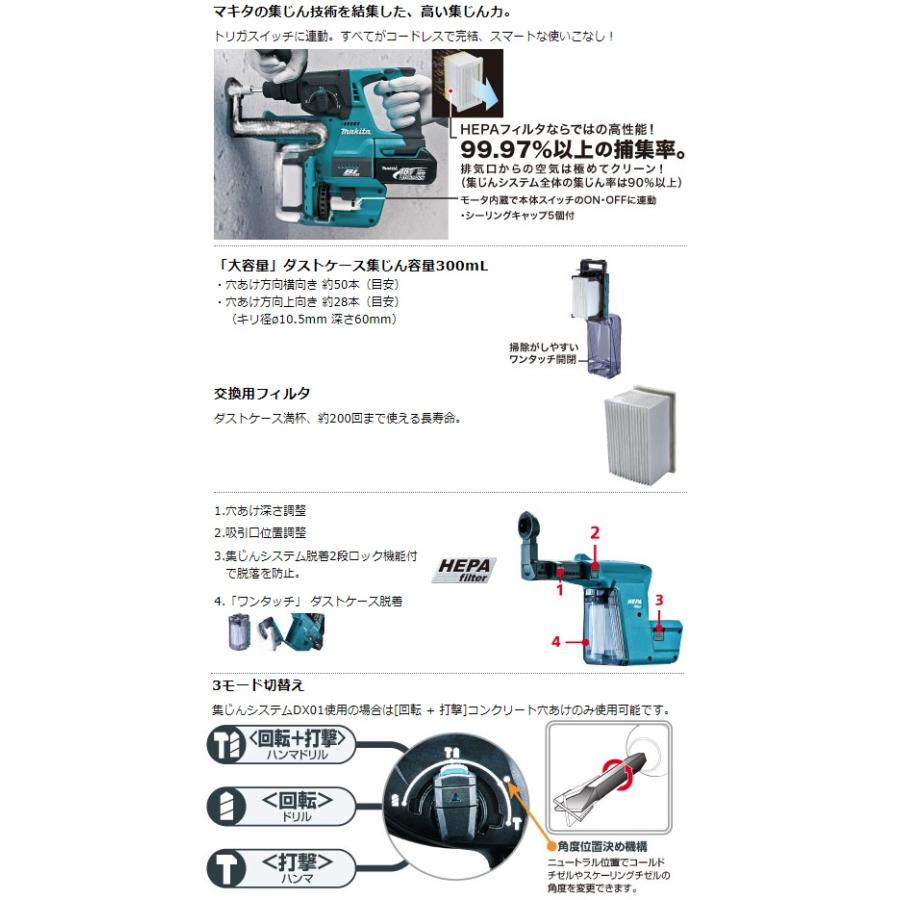 マキタ 24mm充電式ハンマドリル HR244DRGXB 黒 リチウムイオンバッテリ6.0Ah バッテリBL1860B×2本+充電器DC18RC+ケース付 18V対応 makita｜2kanajin｜05