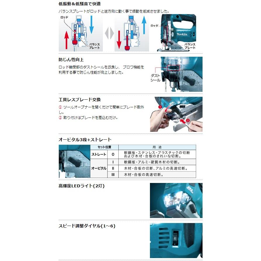 マキタ（makita） 充電式ジグソー JV182DZK 本体+ケース付 本機寸法 