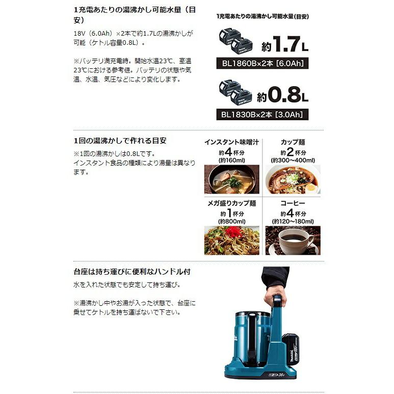 マキタ（makita） 充電式ケトル KT360DZ 青 本体のみ 容量0.8L サイズ