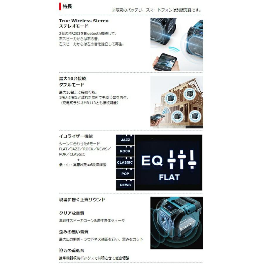 マキタ 充電式スピーカ MR203B(黒)+バッテリBL1015x2個+充電器DC10SA付 AC100V/10.8V/14.4V/18V対応 makita オリジナルセット品_1