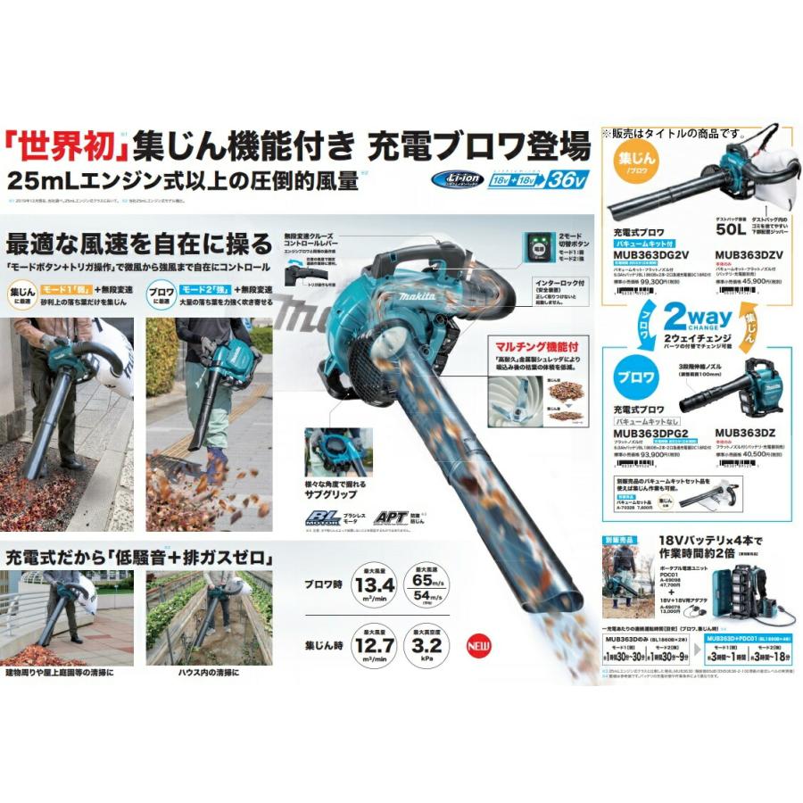 マキタ（makita） 充電式ブロワ バキュームキット付 MUB363DG2V