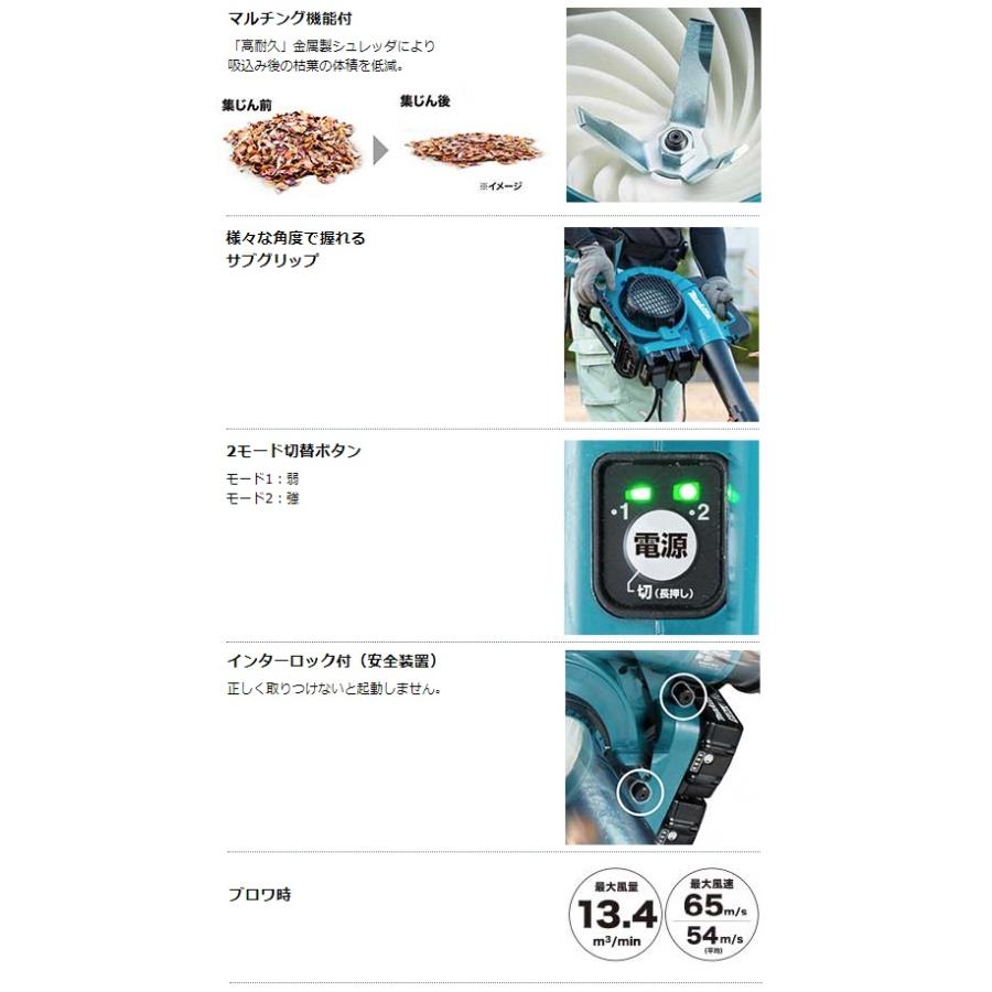 (マキタ) 充電式ブロワ バキュームキット付 MUB363DZV 本体+バキュームキット付 様々な角度で握れるサブグリップ 18Vx2=36V対応 makita 大型商品｜2kanajin｜04