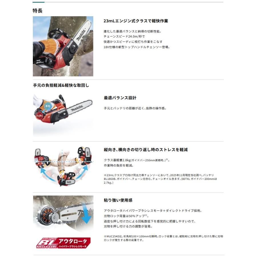 マキタ（makita） MUC258DZR2 充電式チェンソー 赤 本体のみ 80TXL仕様