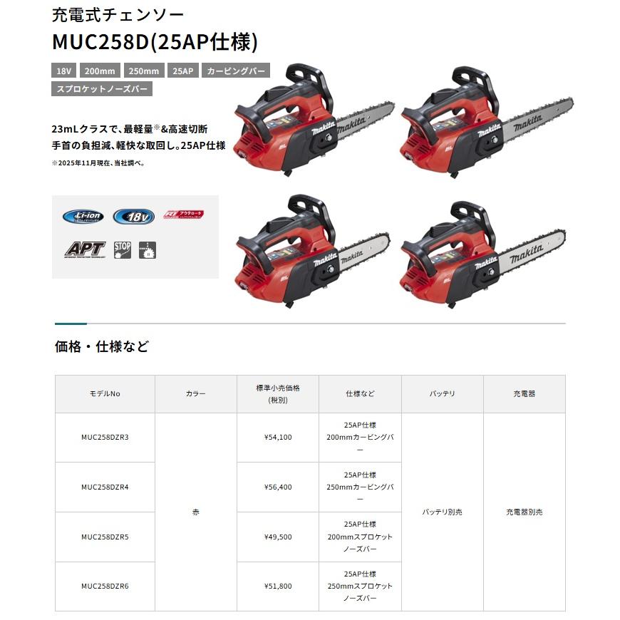 マキタ（makita） MUC258DZR4 充電式チェンソー 赤 本体のみ 25AP仕様