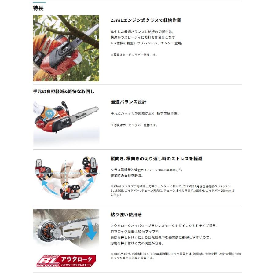マキタ（makita） MUC258DZR4 充電式チェンソー 赤 本体のみ 25AP仕様