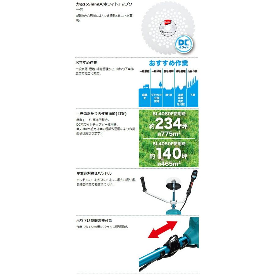 (マキタ) 充電式草刈機 Uハンドル 左右非対称 MUR013GZ 本体のみ 草刈刃φ255mm 40Vmax対応 makita 大型製品｜2kanajin｜06