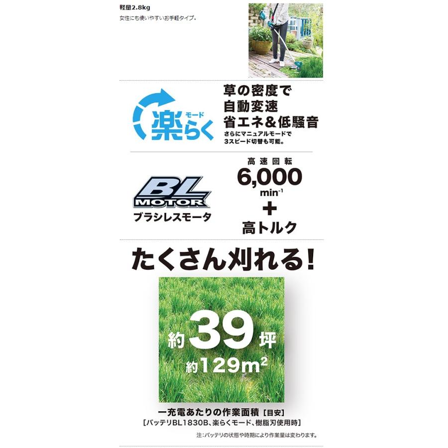 個人宅不可 マキタ 充電式草刈機 MUR189DZP ピンク 本体のみ 標準棹 樹脂刃(3枚) 刈込幅φ230mm 18V対応 makita  大型製品 | マキタ | 02