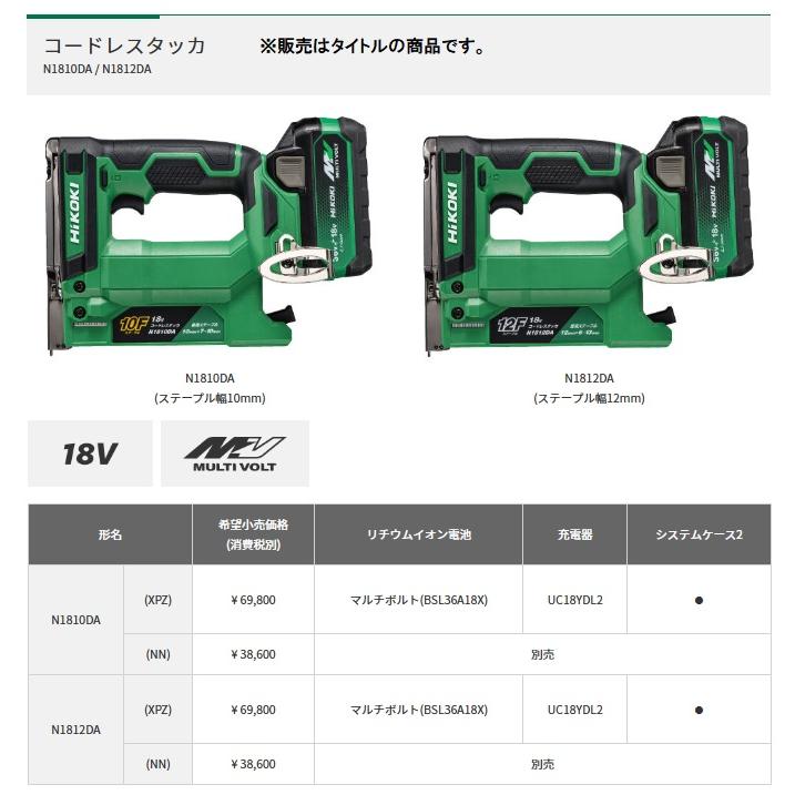 HiKOKI N1812DA(NN) コードレスタッカ 本体のみ ステープル幅 HiKOKI N1812DA(NN) コードレスタッカ 本体のみ ステープル幅