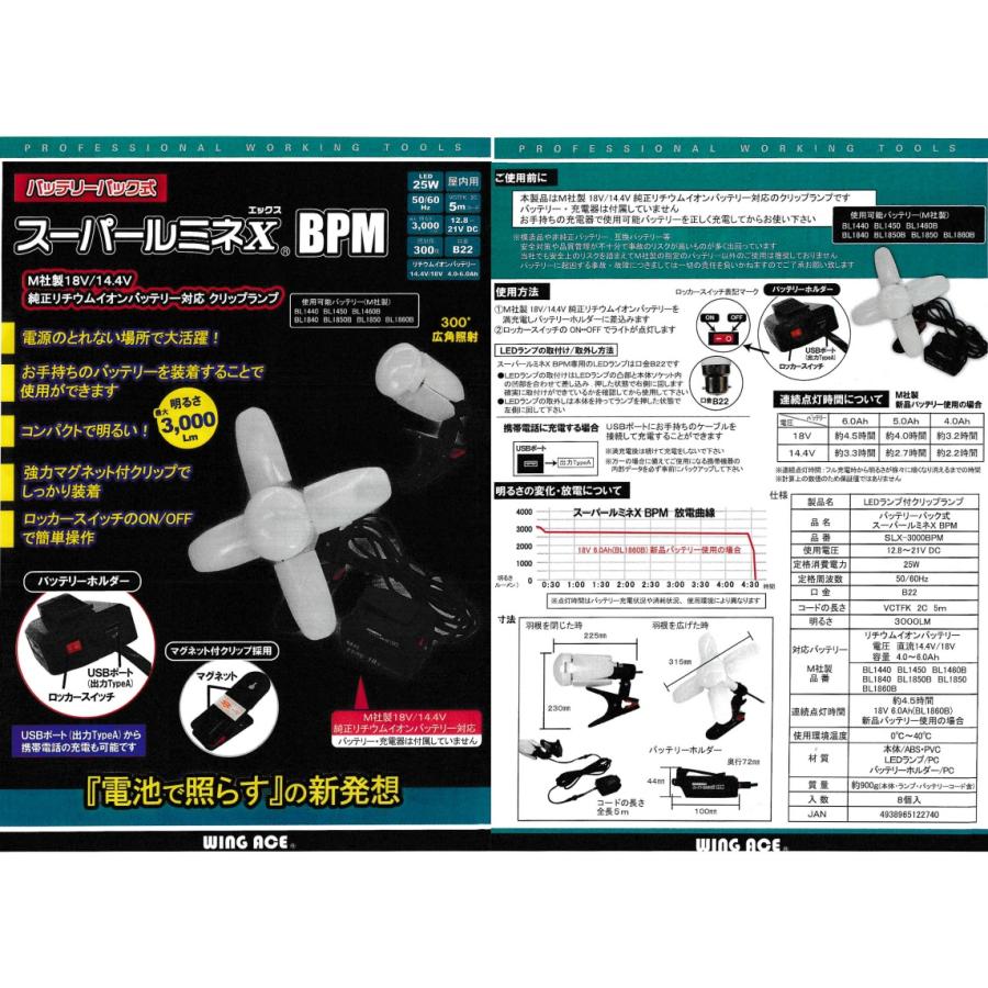 WING ACE SLX-3000BPM バッテリーバック式 スーパールミネX BPM
