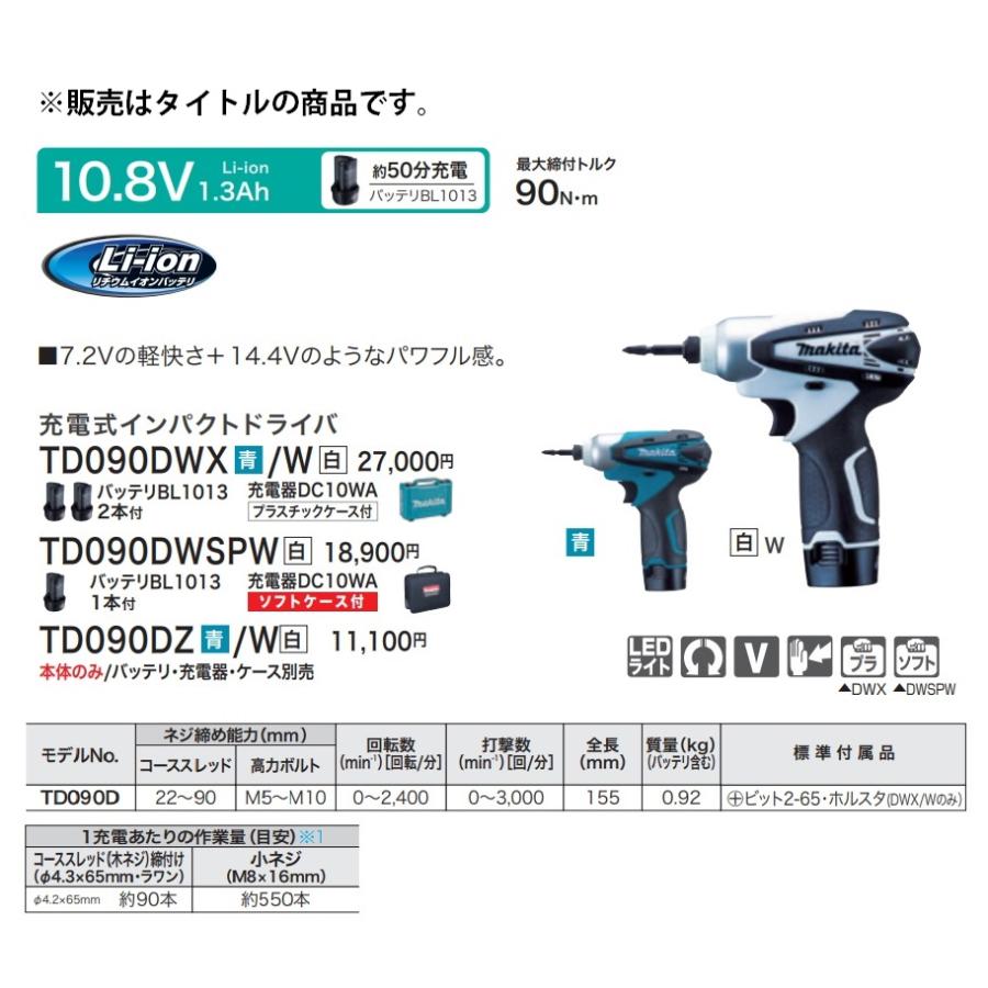 マキタ（makita） 充電式インパクトドライバ TD090DZ 青 本体のみ 最大