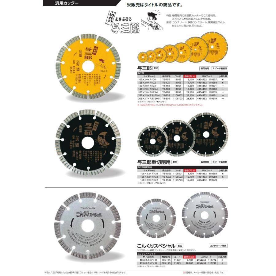 ツボ万 YB-125J 与三郎重切削用 乾式 サイズ125x2.2x7x22mm コード 