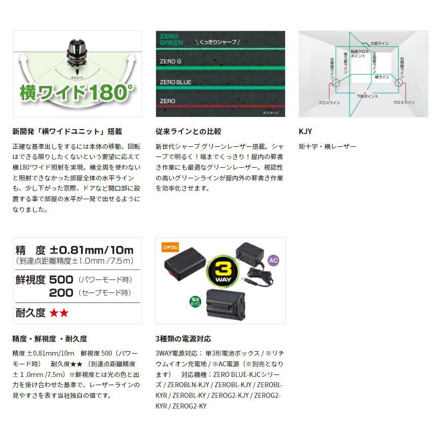 タジマ グリーンレーザー墨出し器 ZEROG2-KJY 高精度 矩十字・横 タジマ グリーンレーザー墨出し器 ZEROG2-KJY 高精度 矩十字・横
