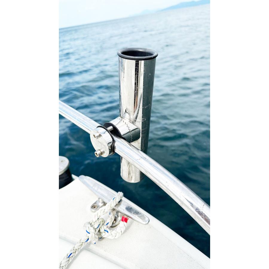 ロッドホルダー 船 ステンレス 25mm から 33mm のパイプに 固定 竿置き クランプオン 船舶 竿掛け ボート 360度 |  | 05