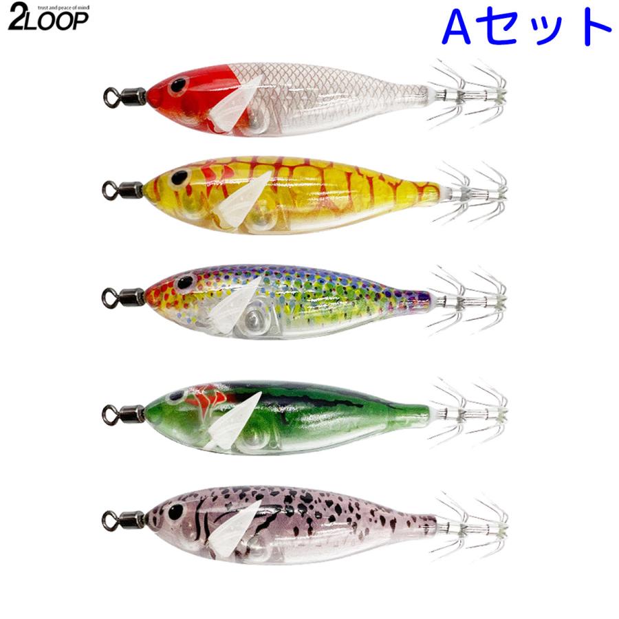 スッテ 5カラースケルトンボディ ラトル グロー 8センチ5.7g 5点セット セット選択 ハードボディ イカ釣り イカメタル オモリグ 浮きスッテ 釣り エギング |  | 01