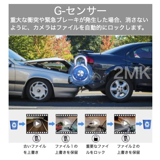 ドライブレコーダー 360度 車前/車内 配線不要 2カメラ 小型 3インチ