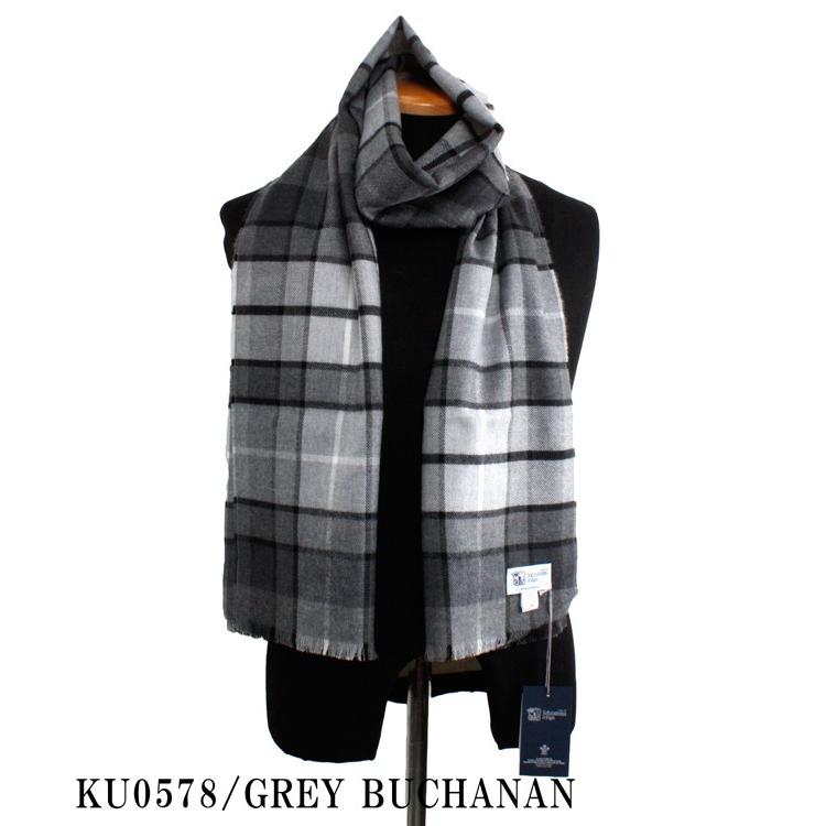JOHNSTONS『ジョンストンズ』　正規取扱店　タータンチェックメリノウール100％マフラー　KU0578/GRAY BUCHANAN