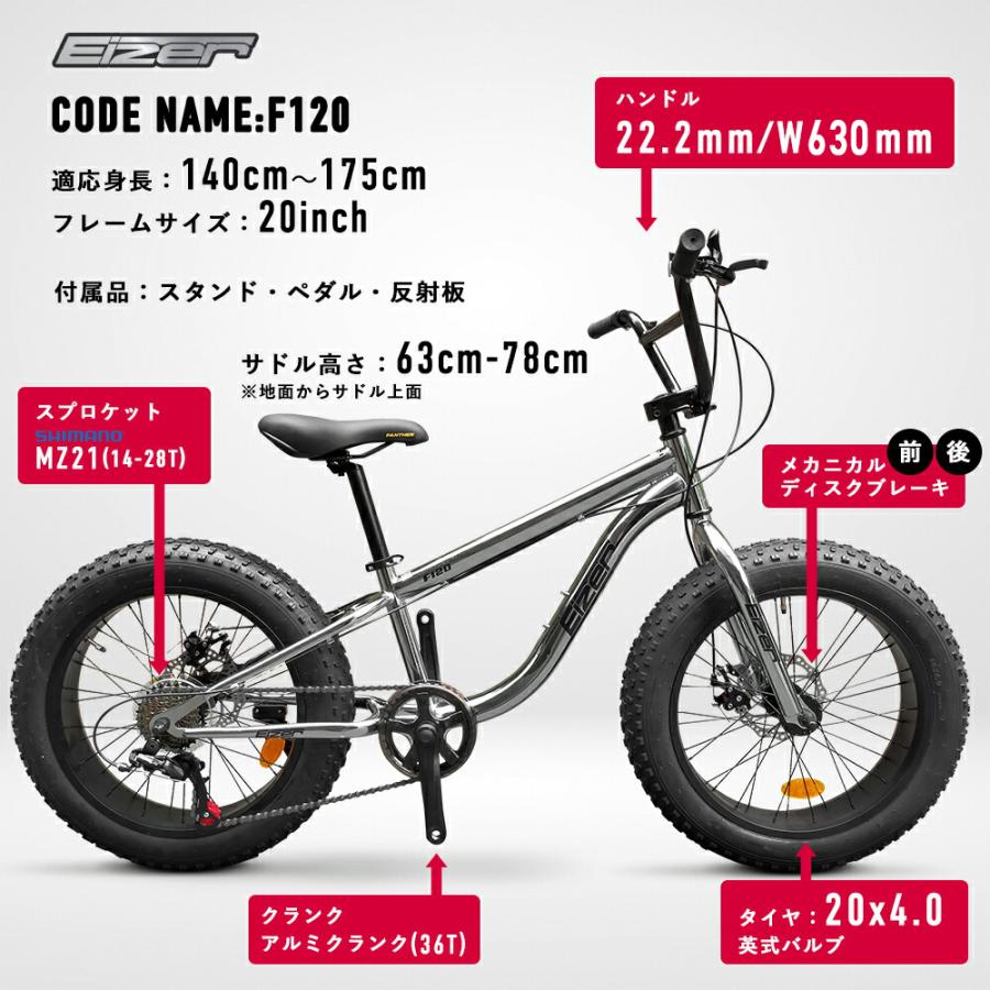 EIZER ファットバイク 自転車 雪道 砂浜 シルバー メッキ 20インチ
