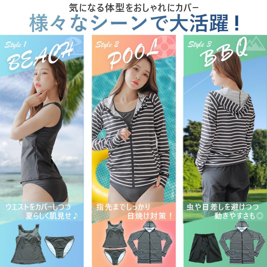 水着 体型カバー レディース タンキニ ラッシュガード ボーダー