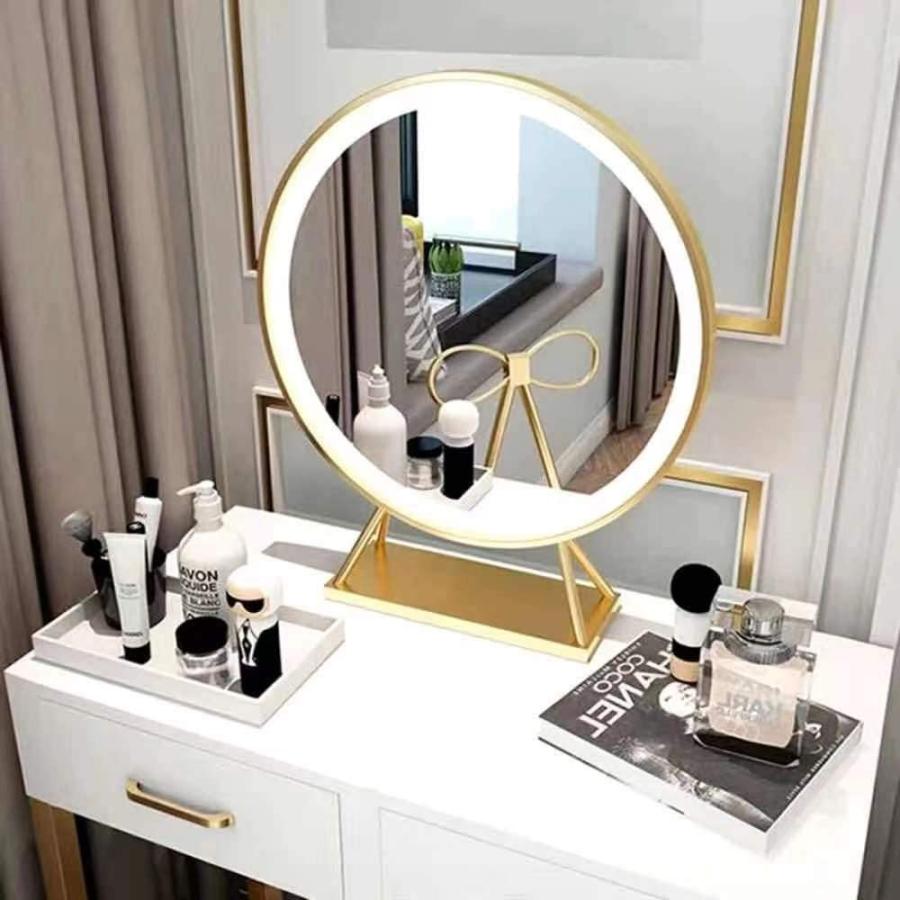 卓上ミラー ライト付き 60cm 丸型 大型 女優ミラー 化粧鏡 ハリウッドミラー メイク おしゃれ