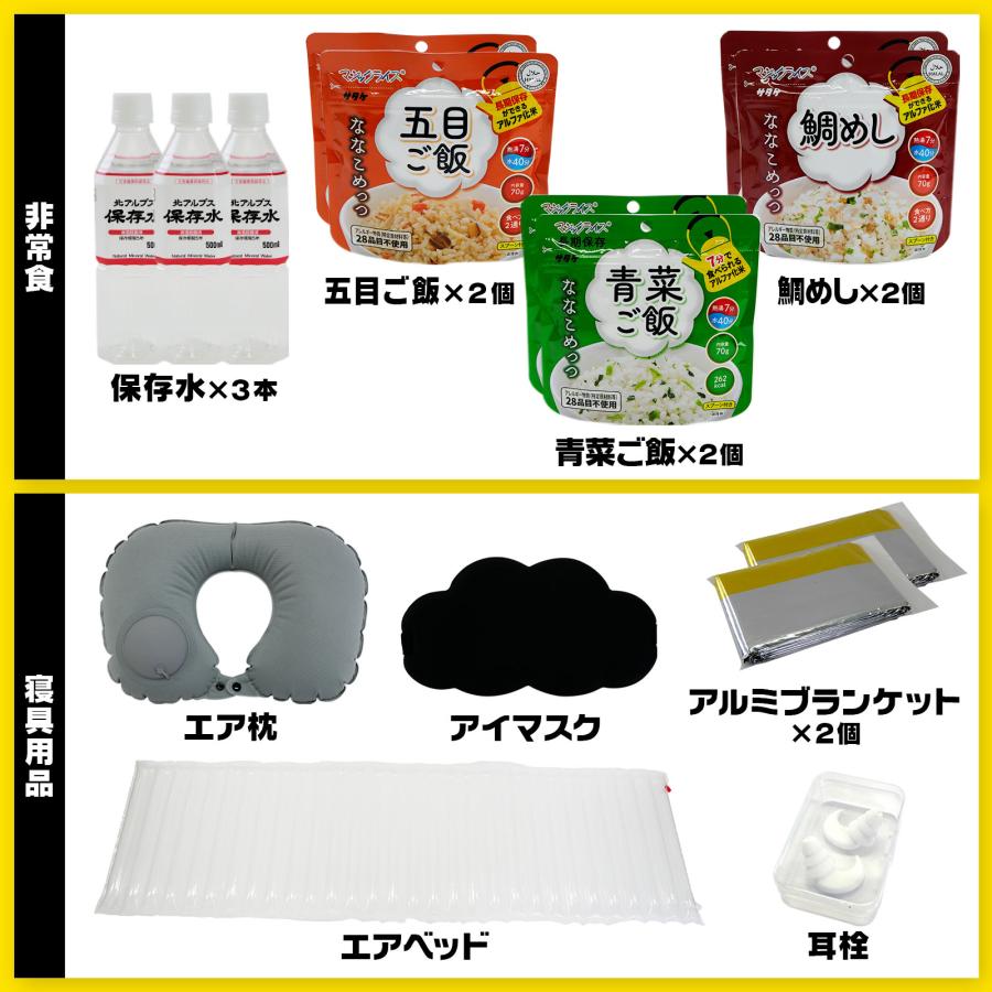 防災バッグ 51点セット 27L 1人用 非常時 食料品 衛生用品 照明