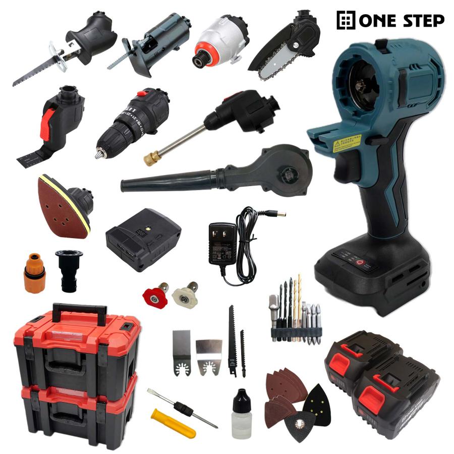 電動工具セット 11in1 マルチツール 工具  充電式 コードレス 家庭用 電動 ドライバー サンダー 高圧洗浄機 DIY ONE STEP | ONE STEP