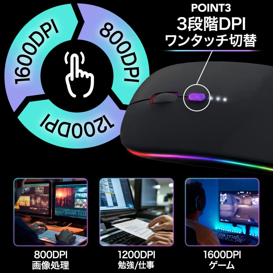 マウス 無線 ワイヤレスマウス bluetooth 静音 充電式 usb 薄型 左右対称 軽量 光学式 爆買 ONE STEP | ONE STEP | 07