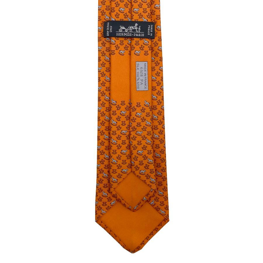 HERMES 極美品 エルメス　シルク　ネクタイ オレンジ　ホース柄 極美品 エルメス ネクタイ オレンジ 馬柄ホース シルクジャガード
