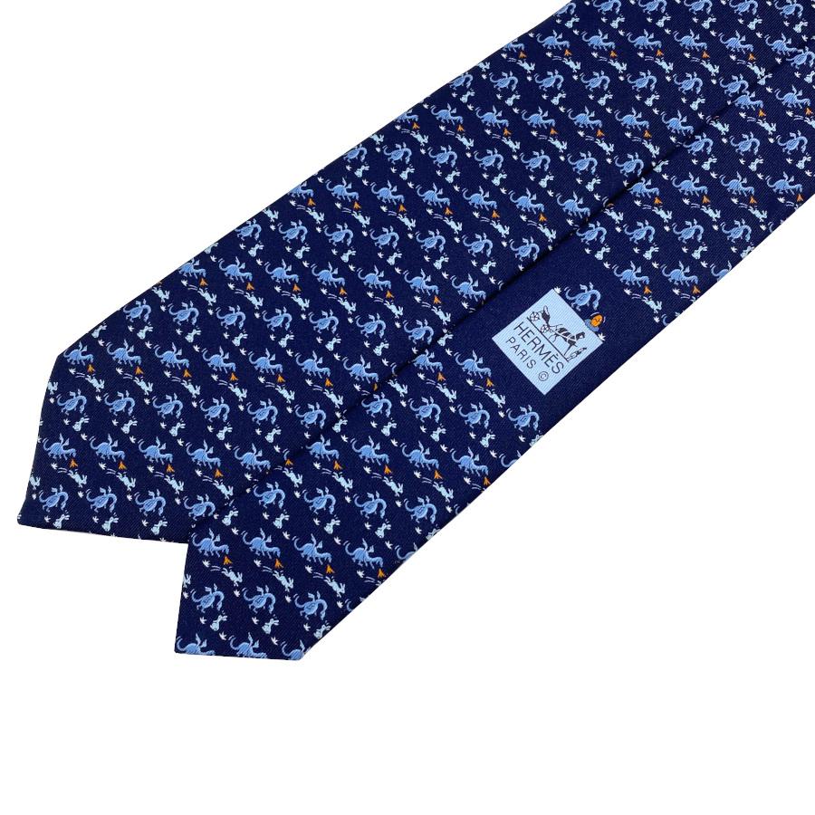 HERMES 【新品】エルメス ネクタイ ツイルタイ 7cm《 LAPINDRAGON 》青