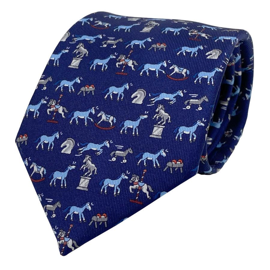 新品未使用 エルメス シルクタイ ネイビー フェール・ア・シュヴァル　専用箱付 HERMES（エルメス） 【新品】エルメス ネクタイ シルクツイルタイ 7cm