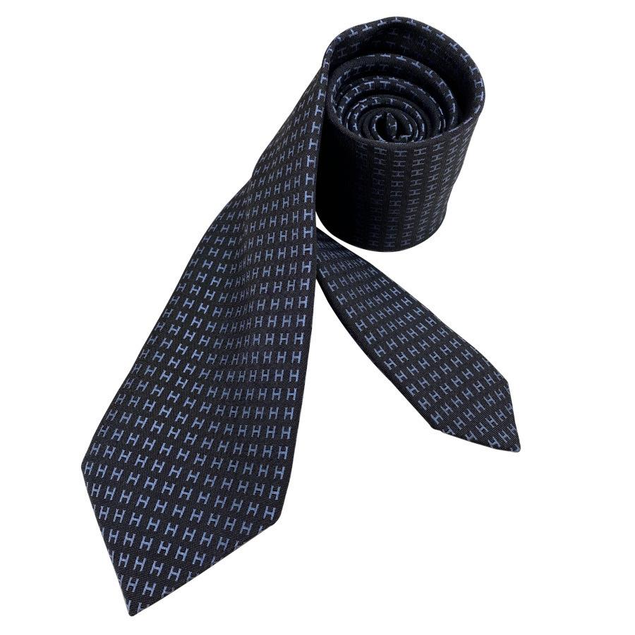 HERMES　エルメス　ネクタイ　ファソネ　総H柄 H織　ホワイト　ブルー　青白 HERMES エルメス ネクタイ ファソネ 総H柄 H織 ホワイト ブルー