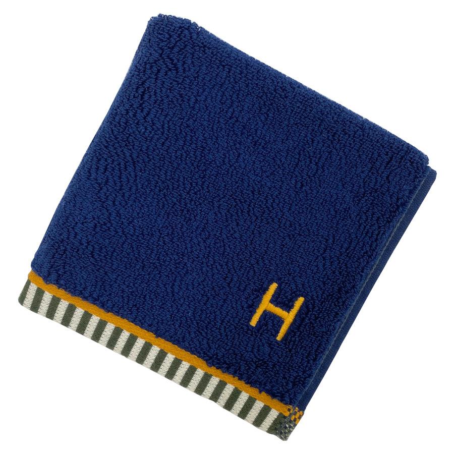 【新品】エルメス HERMES タオル カレ・タオル《 ヴィス・ヴェルサ 》マリン / タン コットン ネイビー 紺 ブルー 青 ハンドタオル ハンカチ ギフト H103847M 01の画像