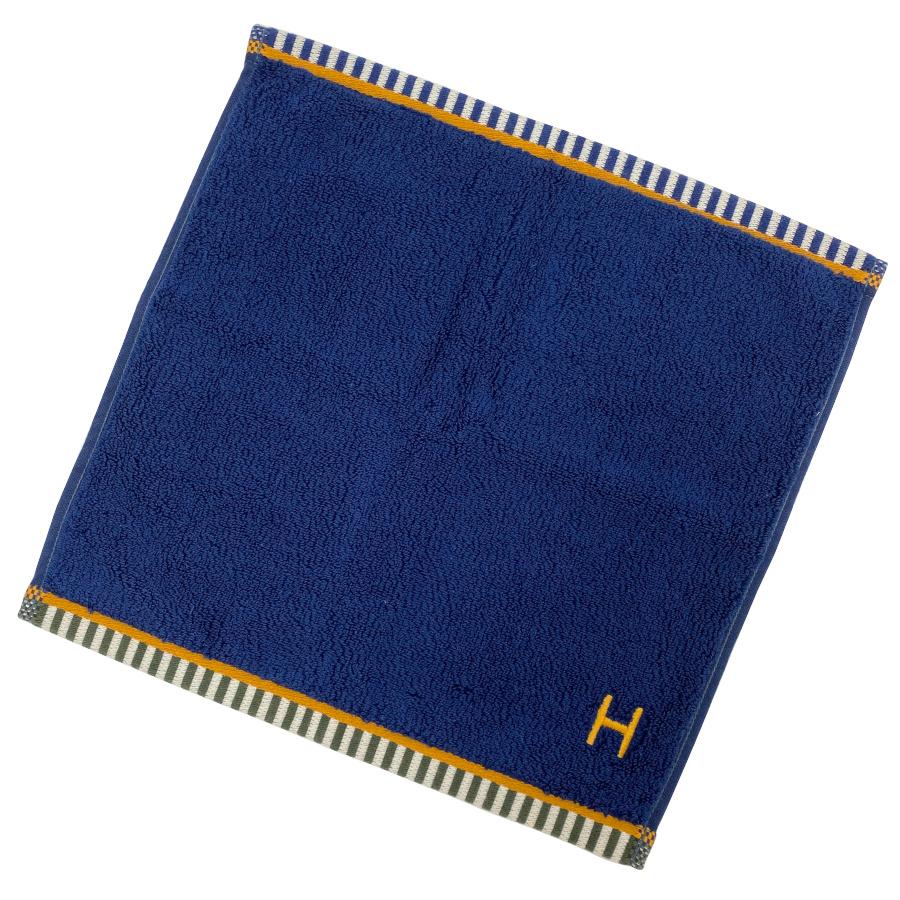 【新品】エルメス HERMES タオル カレ・タオル《 ヴィス・ヴェルサ 》マリン / タン コットン ネイビー 紺 ブルー 青 ハンドタオル ハンカチ ギフト H103847M 01の画像