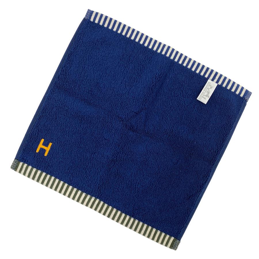 【新品】エルメス HERMES タオル カレ・タオル《 ヴィス・ヴェルサ 》マリン / タン コットン ネイビー 紺 ブルー 青 ハンドタオル ハンカチ ギフト H103847M 01の画像