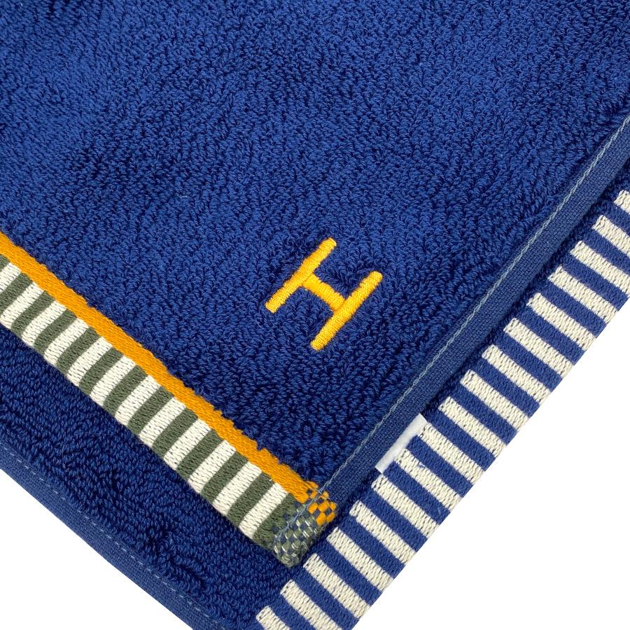 【新品】エルメス HERMES タオル カレ・タオル《 ヴィス・ヴェルサ 》マリン / タン コットン ネイビー 紺 ブルー 青 ハンドタオル ハンカチ ギフト H103847M 01の画像