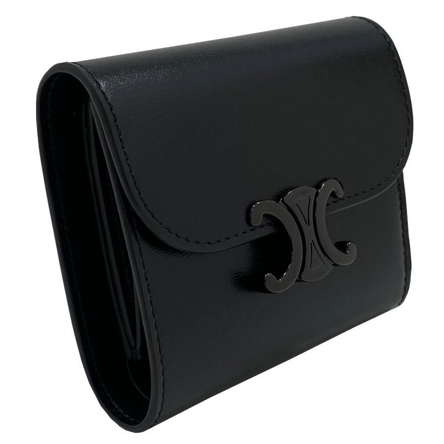 美品✨ CELINE セリーヌ トリオンフ ブラック レザー 三つ折り 財布 CELINE（セリーヌ） トリオンフ 三つ折り財布 ブラック レザー