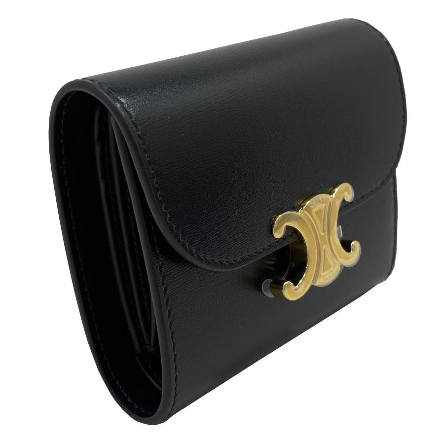 【新品】セリーヌ CELINE 折り財布 スモール フラップウォレット トリオンフ シャイニーカーフスキン ゴールド金具 ブラック 黒 10D783DPV.38NO | CELINE | 02