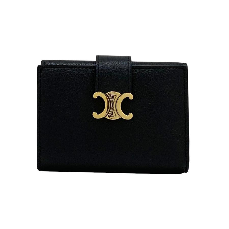 【新品】セリーヌ CELINE 折り財布 ファイン ストラップウォレット ニノ サプルグレインドカーフスキン ゴールド金具 ブラック 黒 10M963GHH.38NOの画像