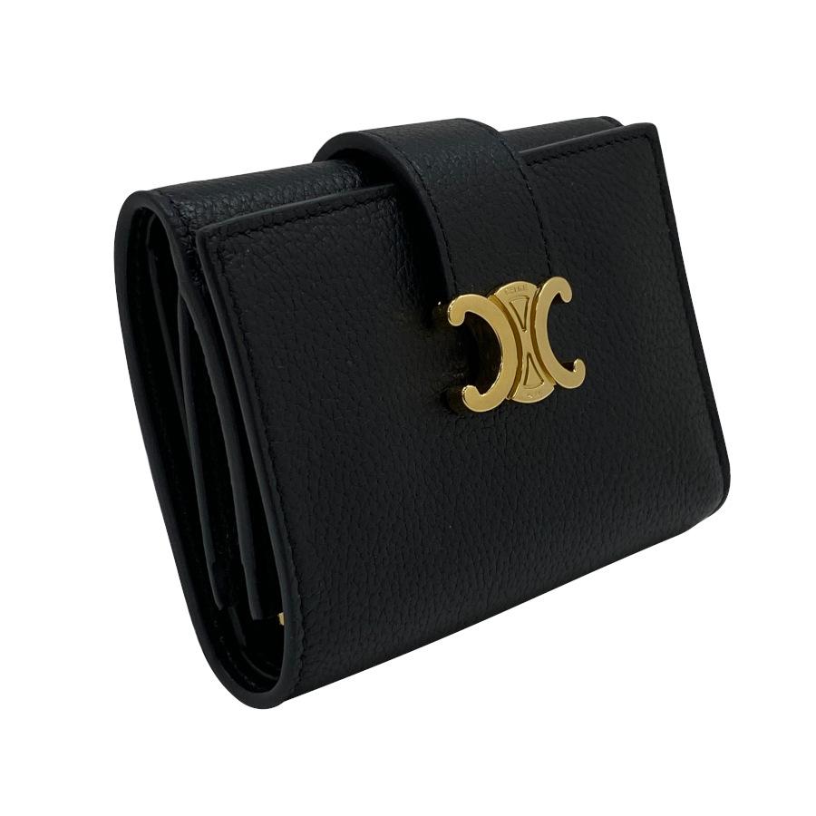 【新品】セリーヌ CELINE 折り財布 ファイン ストラップウォレット ニノ サプルグレインドカーフスキン ゴールド金具 ブラック 黒 10M963GHH.38NOの画像