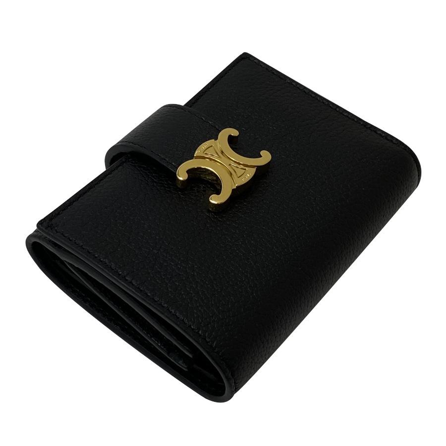 【新品】セリーヌ CELINE 折り財布 ファイン ストラップウォレット ニノ サプルグレインドカーフスキン ゴールド金具 ブラック 黒 10M963GHH.38NOの画像