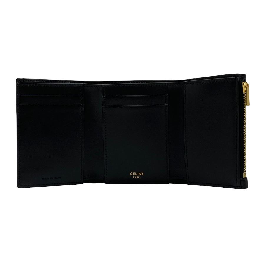 【新品】セリーヌ CELINE 折り財布 ファイン ストラップウォレット ニノ サプルグレインドカーフスキン ゴールド金具 ブラック 黒 10M963GHH.38NOの画像