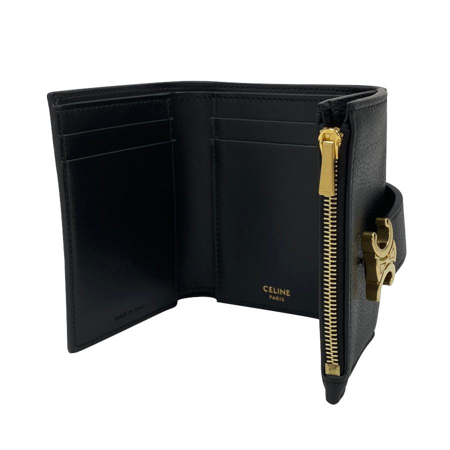 【新品】セリーヌ CELINE 折り財布 ファイン ストラップウォレット ニノ サプルグレインドカーフスキン ゴールド金具 ブラック 黒 10M963GHH.38NOの画像