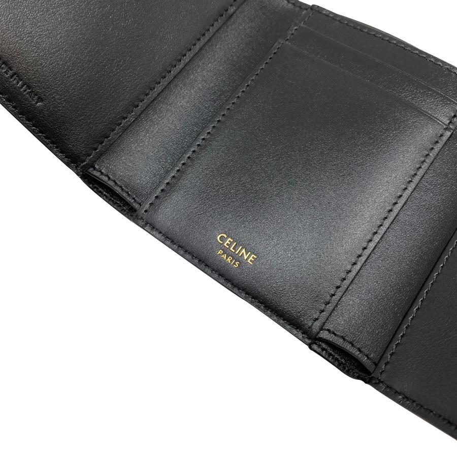 【新品】セリーヌ CELINE 折り財布 ファイン ストラップウォレット ニノ サプルグレインドカーフスキン ゴールド金具 ブラック 黒 10M963GHH.38NOの画像